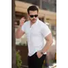 Erkek Ottoman Kumaş Apaj Yaka Kısa Kollu Gömlek