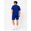 Erkek Oversize Kalıp Pubg Bape X Shark Nakışlı Cepli Şort Takım - Mavi