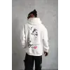 Erkek Şapkalı Güvercin Baskılı Kapşonlu Sweat - Beyaz