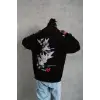 Erkek Şapkalı Güvercin Baskılı Kapşonlu Sweat - Siyah
