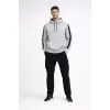Erkek Şeritli Kapüşonlu Sweatshirt Oversize 3 Iplik Pamuklu - Beyaz