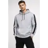 Erkek Şeritli Kapüşonlu Sweatshirt Oversize 3 Iplik Pamuklu - Beyaz