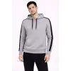 Erkek Şeritli Kapüşonlu Sweatshirt Oversize 3 Iplik Pamuklu - Gri