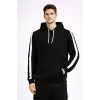 Erkek Şeritli Kapüşonlu Sweatshirt Oversize 3 Iplik Pamuklu - Siyah