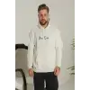 Erkek Sırt Baskılı Oversize Üç İplik Kapüşonlu Sweatshirt - Beyaz