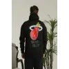 Erkek Sırt Baskılı Oversize Üç İplik Kapüşonlu Sweatshirt - Siyah