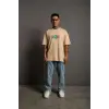 Erkek Sırt Baskılı T-shirt - Bej