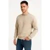 Erkek Üç İplik Düz Bisiklet Yaka SweatShirt - Bej