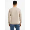 Erkek Üç İplik Düz Bisiklet Yaka SweatShirt - Bej