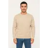 Erkek Üç İplik Düz Bisiklet Yaka SweatShirt - Bej