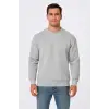 Erkek Üç İplik Düz Bisiklet Yaka SweatShirt - Gri