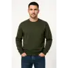 Erkek Üç İplik Düz Bisiklet Yaka SweatShirt - Haki