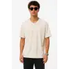 Erkek V Yaka Basic Tişört Kısa Kol Yazlık Regular Fit T-Shirt - Bej
