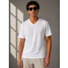 Erkek V Yaka Basic Tişört Kısa Kol Yazlık Regular Fit T-Shirt - Beyaz
