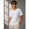 Erkek V Yaka Basic Tişört Kısa Kol Yazlık Regular Fit T-Shirt - Beyaz