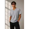 Erkek V Yaka Basic Tişört Kısa Kol Yazlık Regular Fit T-Shirt - Gri