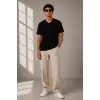 Erkek V Yaka Basic Tişört Kısa Kol Yazlık Regular Fit T-Shirt - Siyah