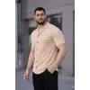 Erkek Waffle Kumaş Kısa Kollu Düğmeli Açık Yaka Regular Fit Gömlek - Bej