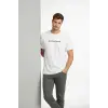 Erkek Wafıl Kumaş Tişört Regular Kalıp Bisiklet Yaka Baskılı Günlük Basic T-Shirt - Beyaz