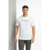 Erkek Wafıl Kumaş Tişört Regular Kalıp Bisiklet Yaka Baskılı Günlük Basic T-Shirt - Beyaz