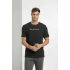 Erkek Wafıl Kumaş Tişört Regular Kalıp Bisiklet Yaka Baskılı Günlük Basic T-Shirt - Siyah