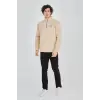 Erkek Yarım Fermuarlı Baskılı Sweat - Bej