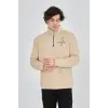 Erkek Yarım Fermuarlı Baskılı Sweat - Bej