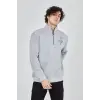 Erkek Yarım Fermuarlı Baskılı Sweat - Gri