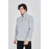 Erkek Yarım Fermuarlı Baskılı Sweat - Gri
