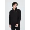 Erkek Yarım Fermuarlı Baskılı Sweat - Siyah