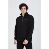 Erkek Yarım Fermuarlı Baskılı Sweat - Siyah
