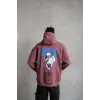 Erkek Yıldırım Baskılı Kapşonlu Sweat - Gül Kurusu
