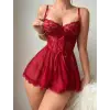 ieg™ Bordo Dantel İşlemeli Tül Fantezi Gecelik