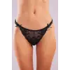 ieg™ Golshan Giselle Mini String, Kadın Güpürlü Saten Siyah String Külot