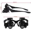 Gözlük Modeli 10X 15X 20X 25X Lens 2 Led Işıklı Büyüteç 9892G