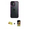 ieg™ iPhone 11 Kılıf Akış Çizgi Koleksiyonu - Siyah Buffer Cam Ekran Koruyucu + Rainbow Kamera Lens Koruma Cam - KI