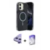 ieg™ iPhone 11 Kılıf Eksen Çizgi - Siyah Bilvis 5in1 3D Magic Cam Ekran Koruyucu + Raze Metal Kamera Lens - MR
