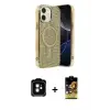 ieg™ iPhone 11 Kılıf Eksen Çizgi - Siyah Buffer Cam Ekran Koruyucu + PVD Metal Kamera Lens - TU