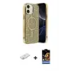 ieg™ iPhone 11 Kılıf Eksen Çizgi - Siyah Buffer Hayalet Cam Ekran Koruyucu + Renkli Kamera Lens Koruma Cam - SI