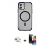 ieg™ iPhone 11 Kılıf Eksen Klasik Koleksiyonu - Siyah 3D Antistatik Mat Seramik Nano Ekran Koruyucu + Pers Alüminyum Kamera Lens - GD