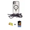 ieg™ iPhone 11 Kılıf Eksen Özel Seri - Siyah Buffer Hayalet Cam Ekran Koruyucu + Rainbow Kamera Lens Koruma Cam - KI
