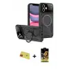 ieg™ iPhone 11 Kılıf Kıvılcım Modern Serisi - Siyah Buffer Cam Ekran Koruyucu + Rainbow Kamera Lens Koruma Cam - KI