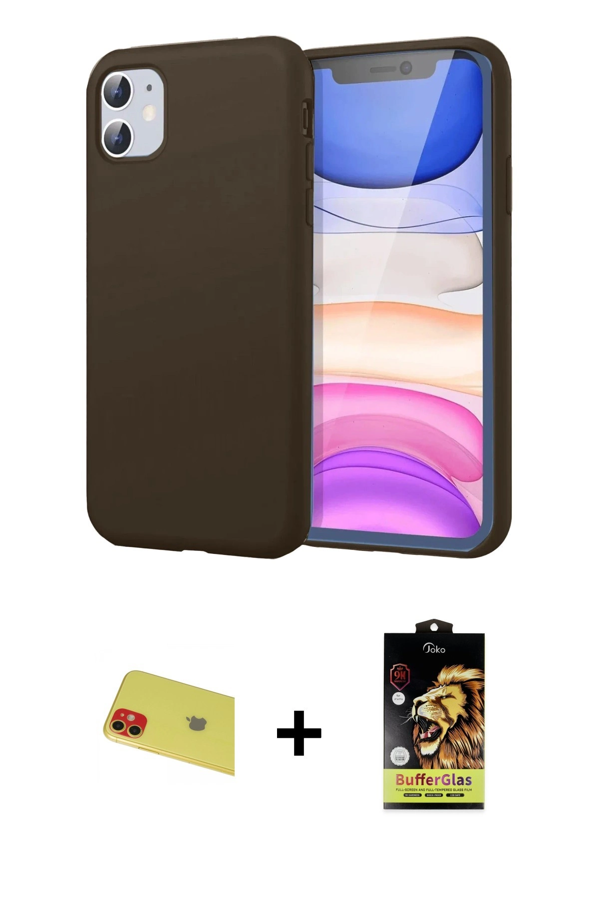 ieg™ iPhone 11 Kılıf Kozmos Yansıma Özel Seri - Siyah Buffer Cam Ekran Koruyucu + Rainbow Kamera Lens Koruma Cam - KI