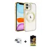 ieg™ iPhone 11 Kılıf Nova Işık Özel Seri - Siyah Buffer Cam Ekran Koruyucu + Pers Alüminyum Kamera Lens - LT