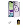 ieg™ iPhone 11 Kılıf Nova Işık Özel Seri - Siyah Buffer Cam Ekran Koruyucu + Renkli Kamera Lens Koruma Cam - PE