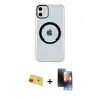 ieg™ iPhone 11 Kılıf Pusula Form - Siyah 3D Antistatik Mat Seramik Nano Ekran Koruyucu + Rainbow Kamera Lens Koruma Cam - KI
