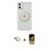 ieg™ iPhone 11 Kılıf Pusula Form - Siyah Buffer Cam Ekran Koruyucu + Pers Alüminyum Kamera Lens - GD