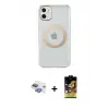 ieg™ iPhone 11 Kılıf Pusula Form - Siyah Buffer Cam Ekran Koruyucu + Pers Alüminyum Kamera Lens - GI