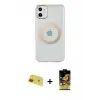 ieg™ iPhone 11 Kılıf Pusula Form - Siyah Buffer Cam Ekran Koruyucu + Rainbow Kamera Lens Koruma Cam - KI