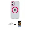 ieg™ iPhone 11 Kılıf Pusula Form - Siyah Buffer Hayalet Cam Ekran Koruyucu + Renkli Kamera Lens Koruma Cam - SI